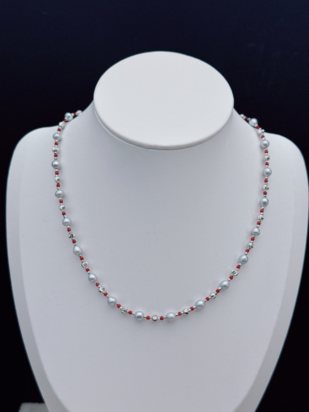 26X325 Handmade Freshwater Pearl Garnet Dainty Necklace Stainless Steel 16+2”